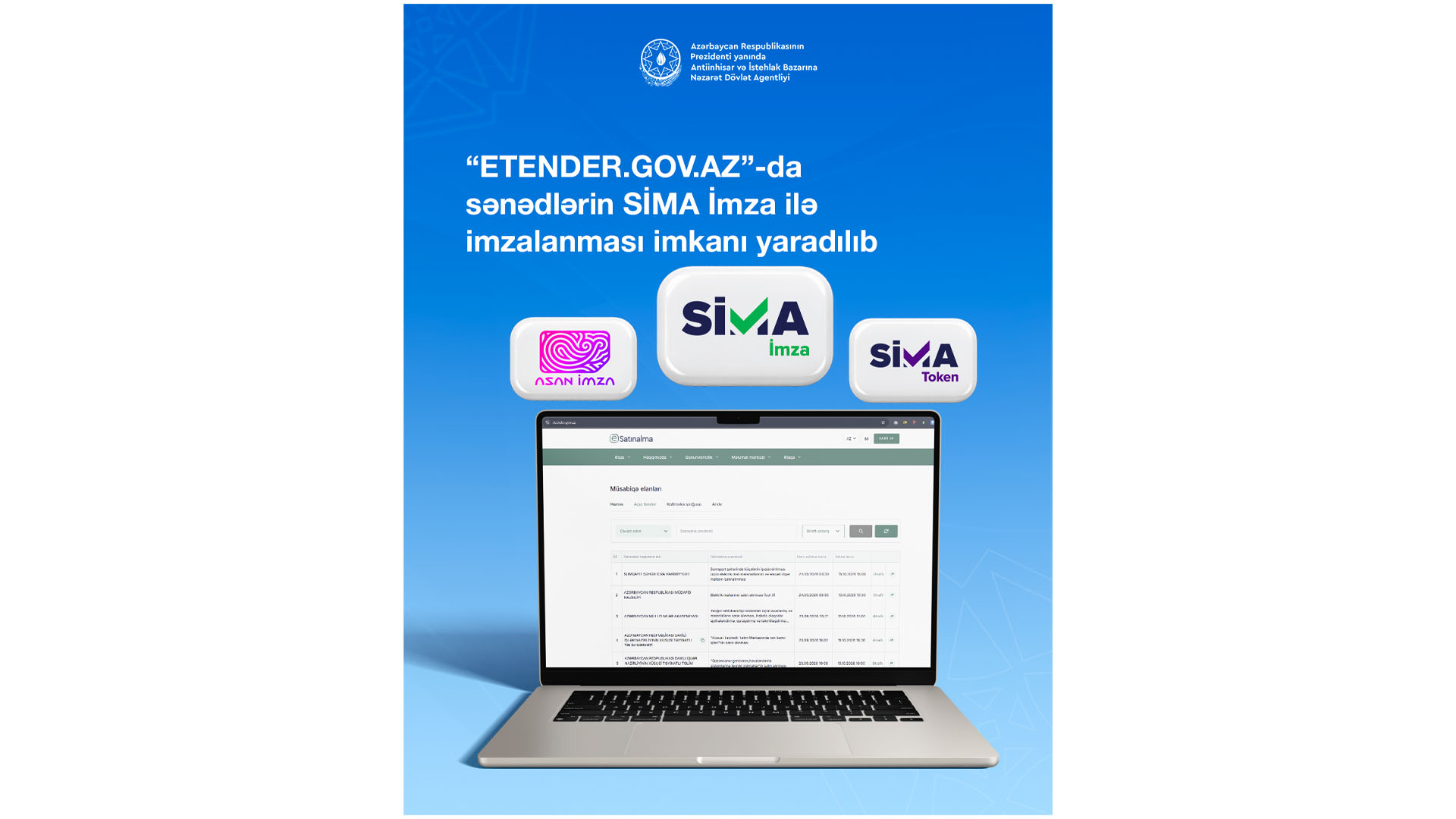 “Etender.gov.az” portalında sənədlərin SİMA İmza ilə imzalanması imkanı yaradılıb