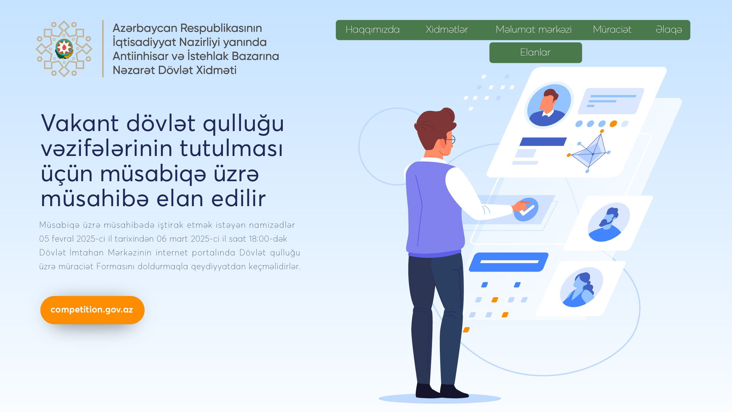 Vakant dövlət qulluğu vəzifəsinin tutulması üçün müsabiqə üzrə müsahibə ELANI